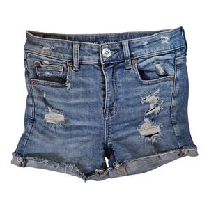 American Eagle Jean High Rise Shortie Distressed Cut Off Shorts Size 2